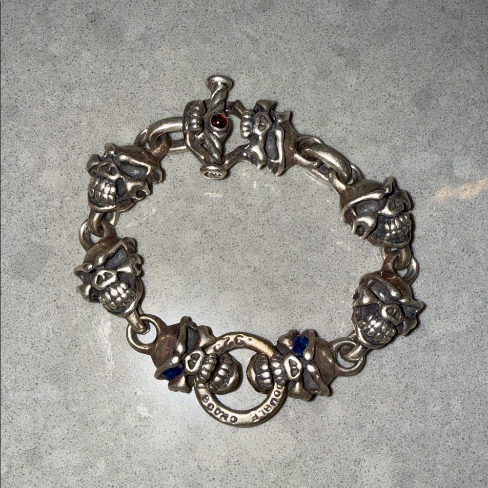 Travis Walker Double Cross menacing skull sterling silver men's bracelet  💀